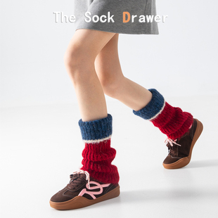 堆堆袜新款 针织毛绒袜套 加厚保暖撞色翻边长筒羊毛腿套女秋冬新款