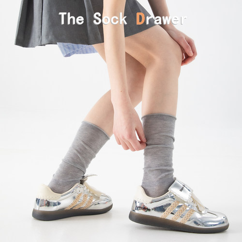 夏季薄款微透网纱袜子女小腿袜高级灰棉长袜慵懒感堆堆袜配德训鞋