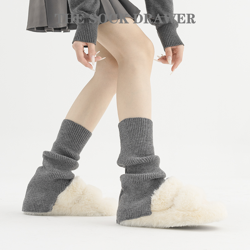 堆堆袜套秋冬季袜子女中筒袜深灰色配勃肯鞋小腿套y2侧开叉腿袜