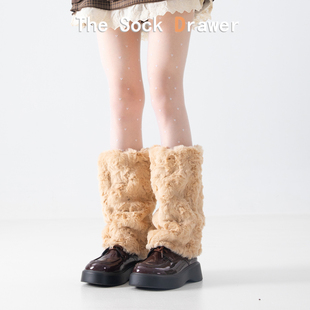 雪地靴袜套加厚加绒保暖毛绒小腿套韩国东大门卡其色毛茸茸袜腿套