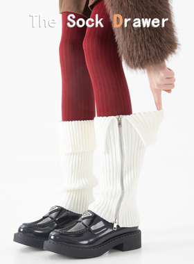 白色翻边阔腿喇叭型堆堆袜腿套女秋冬加厚保暖拉链设计韩版袜套