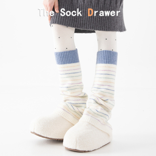 彩色条纹袜套女秋冬季 保暖加厚叠穿小腿堆堆袜腿套宽松阔腿喇叭型