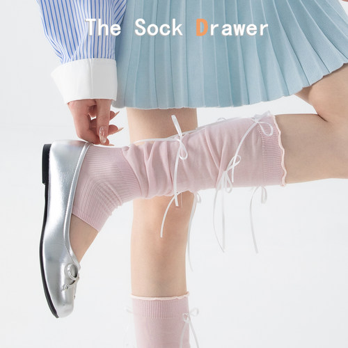 miu系花边堆堆袜袜套女夏季薄款网纱粉色少女甜妹显瘦蝴蝶结长袜