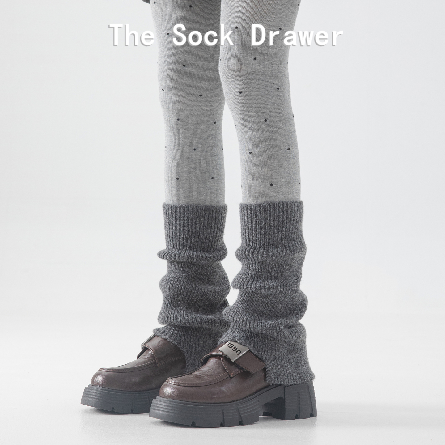 雷格灰针织袜套女学院风y2k辣妹慵懒缺口长筒保暖小腿堆堆袜腿套