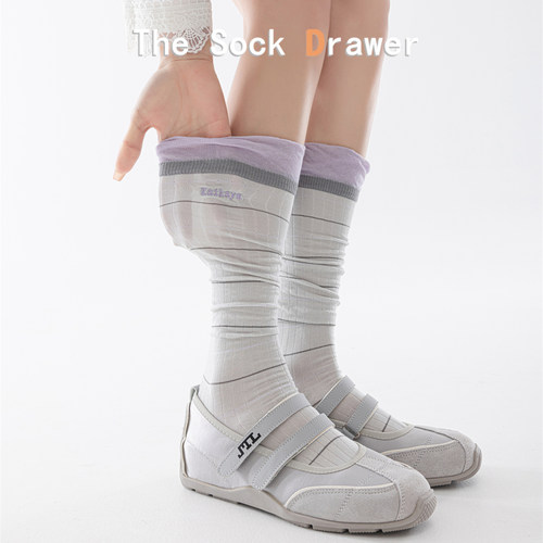 微压显瘦灰色小腿袜春夏季薄款透气长筒袜miu花苞口长袜配阿甘鞋