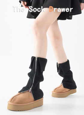 y2k辣妹亚文化针织袜套女秋士冬加厚保暖黑色金属拉链堆堆袜腿套