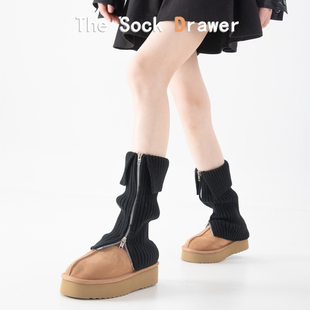 y2k辣妹亚文化针织袜套女秋士冬加厚保暖黑色金属拉链堆堆袜腿套