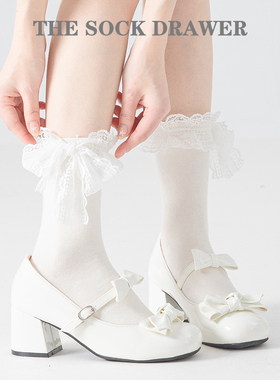 堆堆袜女春夏纯棉蝴蝶结袜子JK制服白色袜子日系配白色玛丽珍鞋