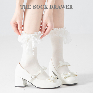 堆堆袜女春夏纯棉蝴蝶结袜子JK制服白色袜子日系配白色玛丽珍鞋
