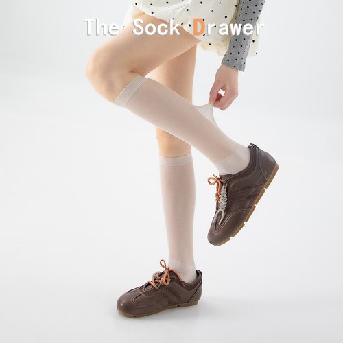 超薄网纱小腿袜女士薄款卡其色透肤显瘦堆堆袜miu系芭蕾风长筒袜