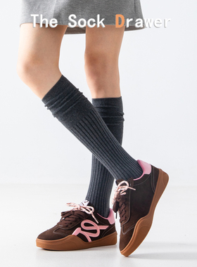 灰色小腿袜配德训鞋韩版ins潮学院风及膝堆堆袜微压显瘦高筒袜子