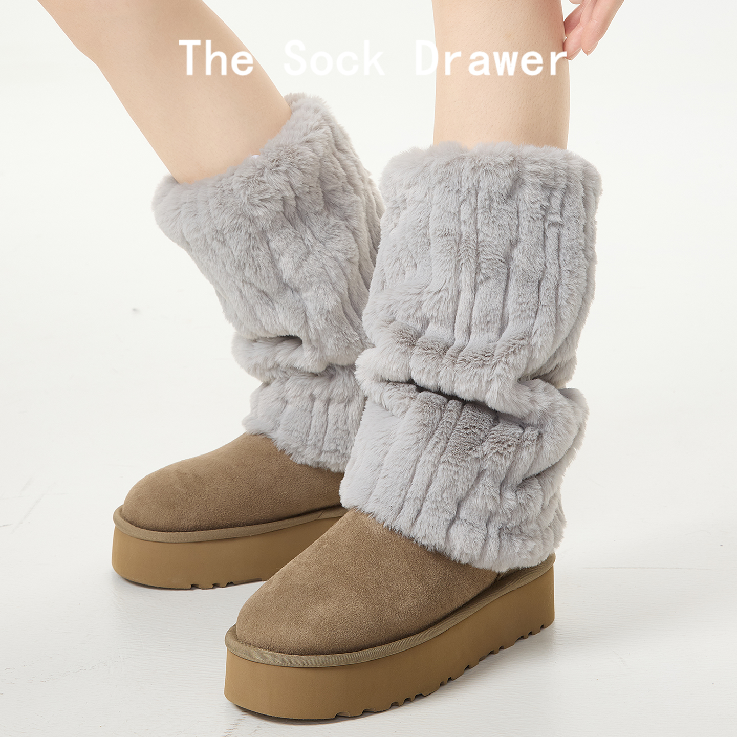 毛绒款袜套女冬季新款配雪地靴y2k辣妹外穿保暖加厚中筒堆堆腿套
