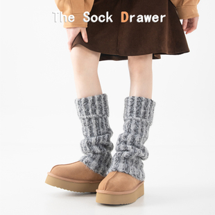 翻边羊毛袜套配雪地靴秋冬及膝半腿堆堆袜腿套灰色毛绒小腿袜腿套