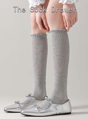 袜子女夏季灰色花边泡泡口镂空网眼透气小腿袜配玛丽珍鞋的袜子