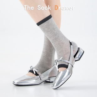 韩版 ins风脚踩袜套撞色复古竖条纹灰色脚套 薄款 袜子女士中筒夏季