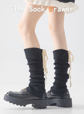 堆堆袜女春秋冬黑色翻边阔腿开叉微喇日系jk洛丽塔系带蝴蝶结袜套