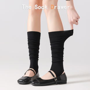 韩里韩气袜子女夏季 脚踩小腿袜简约夹脚堆堆袜复古少女袜套 薄款