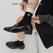 春秋季 东大门纯棉袜搭配小皮鞋 黑色袜子女中筒袜甜美少女刺绣爱心