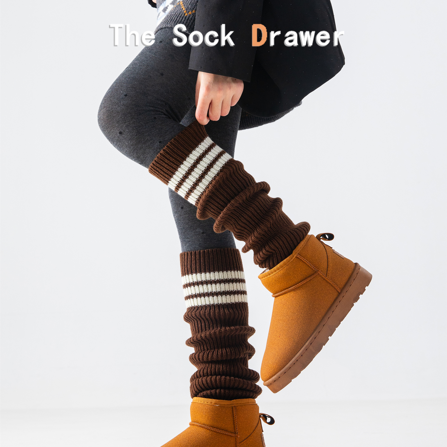 日系jk学院风咖色袜套女冬天外穿保暖加厚条纹长筒小腿堆堆袜腿套