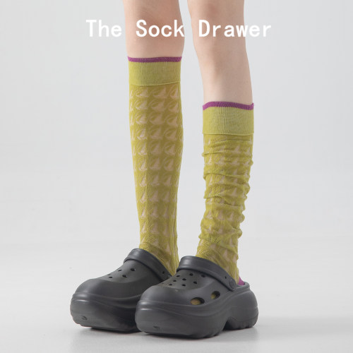 多巴胺袜子女春秋新款镂空网眼透气小腿袜女长筒堆堆袜ins潮袜子