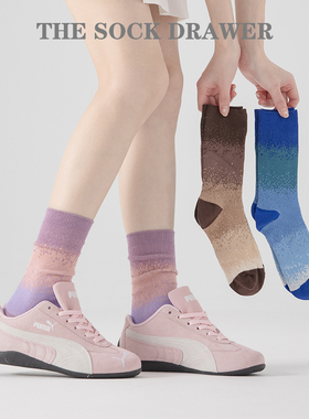 紫色纯棉长袜日系双针渐变色中筒袜百搭多巴胺配色男女情侣袜子