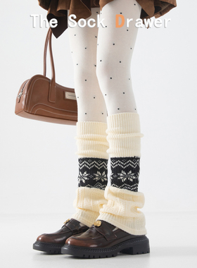 费尔岛针织羊毛袜套女秋冬白色堆堆腿套保暖麋鹿雪花搭配鲨鱼裤