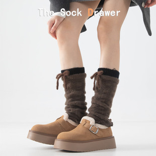 羊毛袜套女冬季 外穿加厚保暖堆堆袜腿套撞色拼接毛绒针织小腿袜套