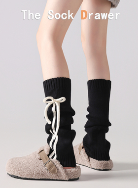 黑色堆堆袜腿套女秋冬季加厚保暖叠穿小腿袜立体蝴蝶结针织袜套