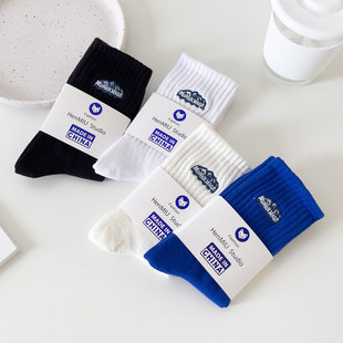 高筒袜男日系潮牌运动袜棉吸汗透气街头高帮篮秋长袜 雪山刺绣