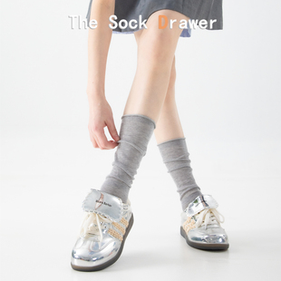 微透小腿袜中筒袜堆堆袜网纱防晒灰色长袜堆堆袜配短裙 芭蕾风薄款