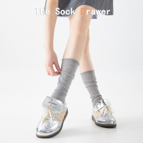 芭蕾风薄款微透小腿袜中筒袜堆堆袜网纱防晒灰色长袜堆堆袜配短裙