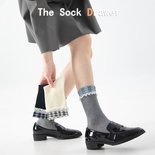 日系JK少女风中筒袜黑色春夏季外穿蕾丝花边堆堆袜配乐福鞋的袜子