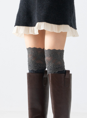 蕾丝花边过膝长筒袜子女士秋冬新款微压显瘦小腿袜配靴子的袜子