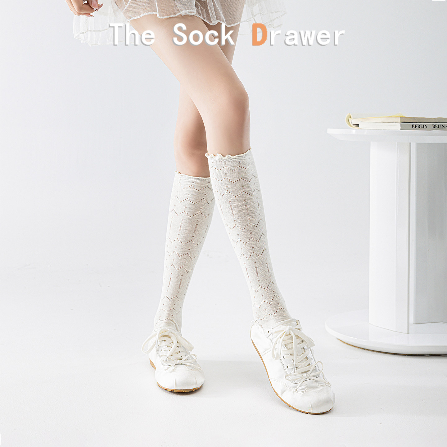 miu系花边小腿袜女士夏季薄款脚套镂空网眼堆堆袜腿套学院风袜套