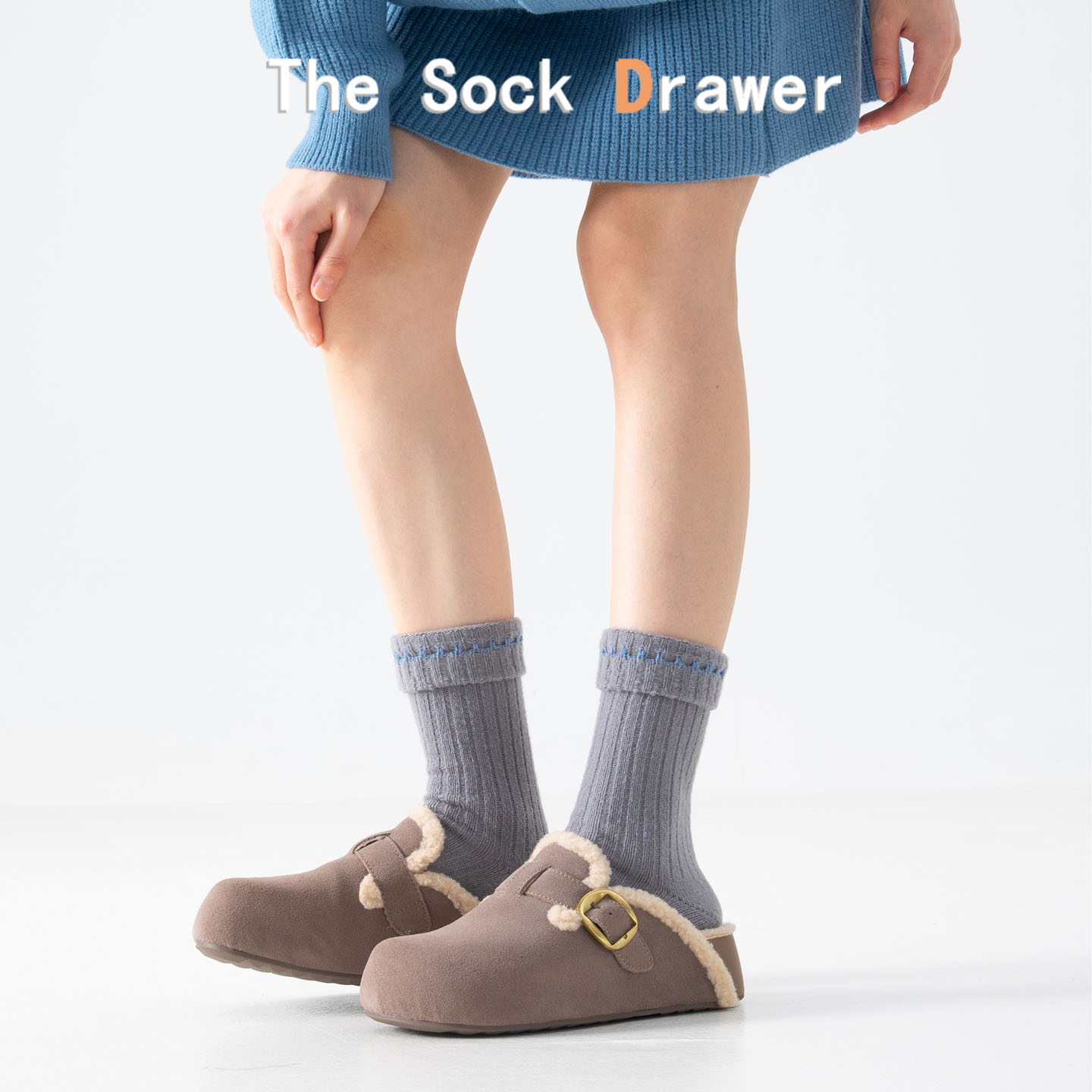 秋冬外穿加厚保暖羊毛堆堆袜女士日系学院风一杠条纹翻边中筒袜