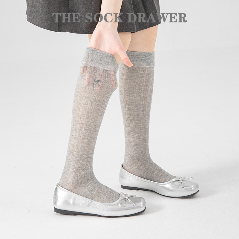 灰色小腿袜女夏季薄款jk镂空网眼芭蕾风jk长筒袜搭配芭蕾鞋的袜子