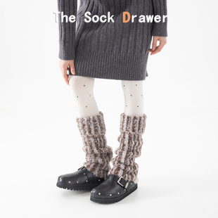 美拉德咖色复古条纹毛绒袜套女冬天加厚保暖加绒抗寒腿套堆堆袜