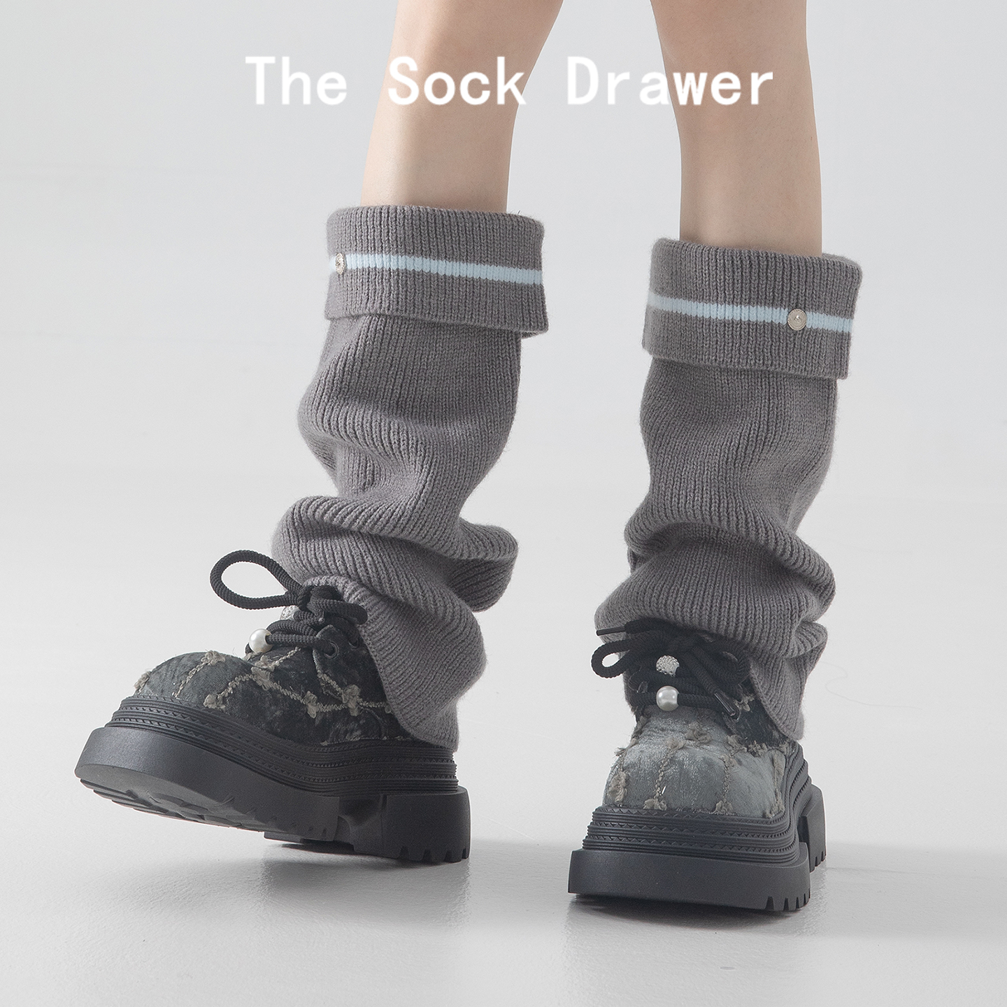 针织袜套女韩版ins潮翻边金属扣y2k辣妹宽松阔腿堆堆袜腿套学院风