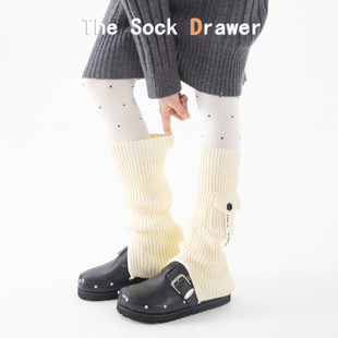 y2k辣妹针织袜套女加厚保暖秋冬天外穿高颜值开叉口袋布标小腿套