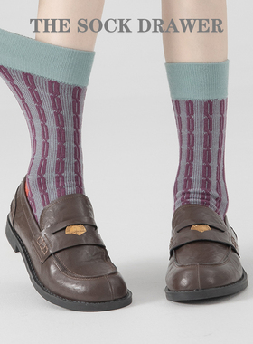 春秋麻花中筒搭配平底鞋袜子女复古日系紫色纯棉堆堆袜立体浮雕