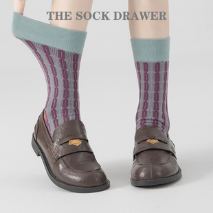 袜子女复古日系紫色纯棉堆堆袜立体浮雕 春秋麻花中筒搭配平底鞋