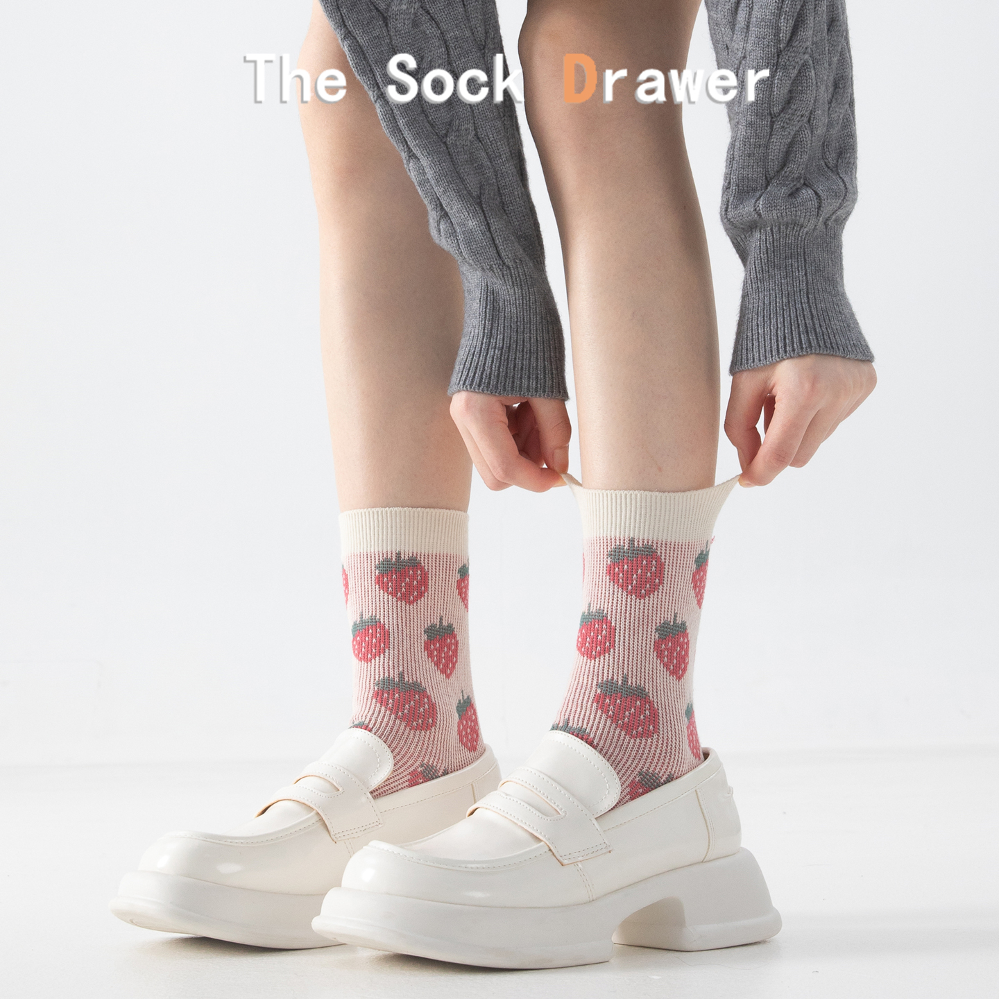 双针双路无线头袜子女秋冬加厚保暖草莓提花韩版ins潮少女堆堆袜