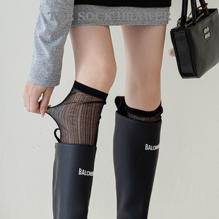 日系镂空春夏黑色小腿袜女堆堆袜薄款 长筒靴袜 芭蕾风袜子袜子女款