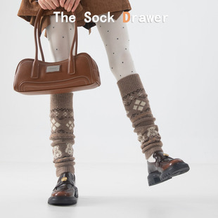 费尔岛袜套女士秋冬卡通小熊羊毛保暖加厚42cm长筒针织堆堆袜腿套