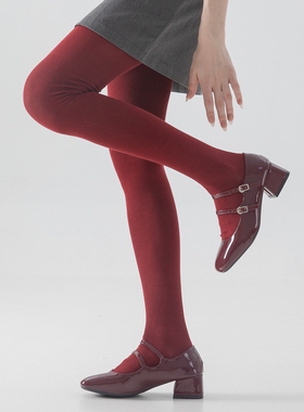 秋冬红色加长连裤袜女美腿塑形外穿不掉档压力显瘦打底裤防走光