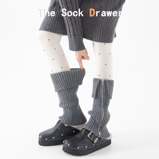 翻边袜套女配打底裤 日韩小众拉链设计灰色小腿袜y2k辣妹堆堆腿套