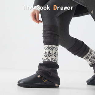 重工费尔岛针织袜套女秋冬加厚保暖黑色半腿叠穿长筒堆堆袜腿套