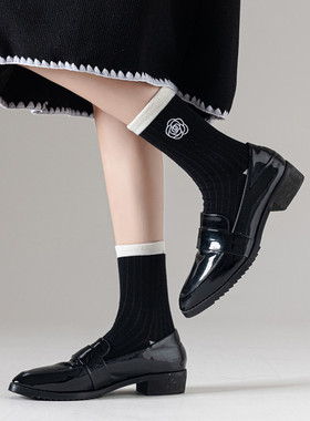 山茶花 l 黑色袜子女中筒袜刺绣工艺夏季薄款显瘦小香风高级感袜