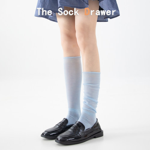 芭蕾风袜子女夏季薄款推推袜蓝色小腿袜miu系袜子夏夏堆堆袜长筒