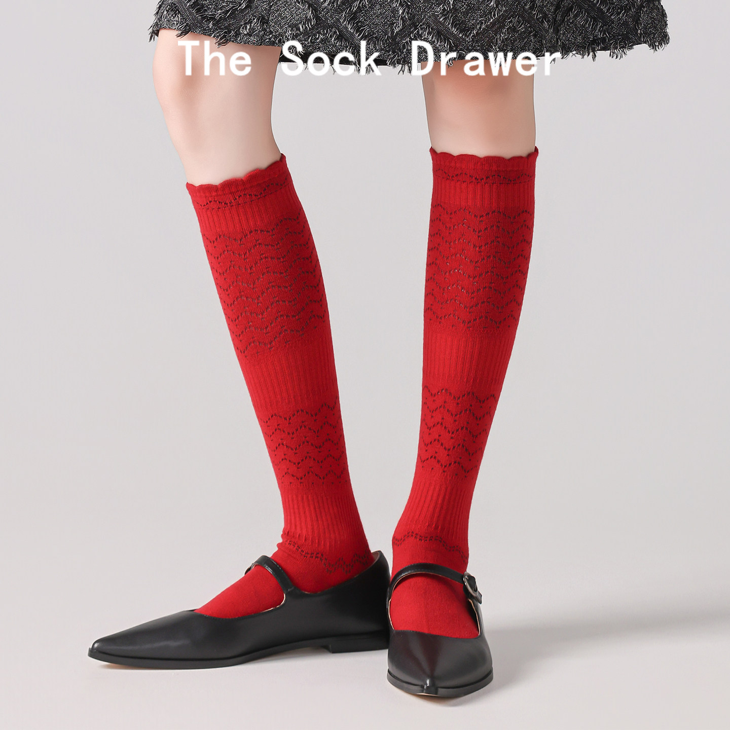 日系复古花边泡泡口长筒波浪小腿袜女秋冬美利奴羊毛红色高筒袜子,女士内衣/男士内衣/家居服,长筒袜,淘宝优惠券,粉丝福利购,淘宝优惠卷